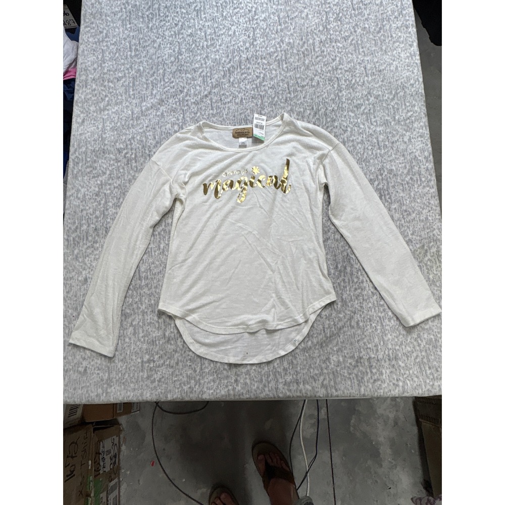 Roebuck & Co Girls Always Magical Gold Foil Graphic Top Off White Size M 10‎ 12